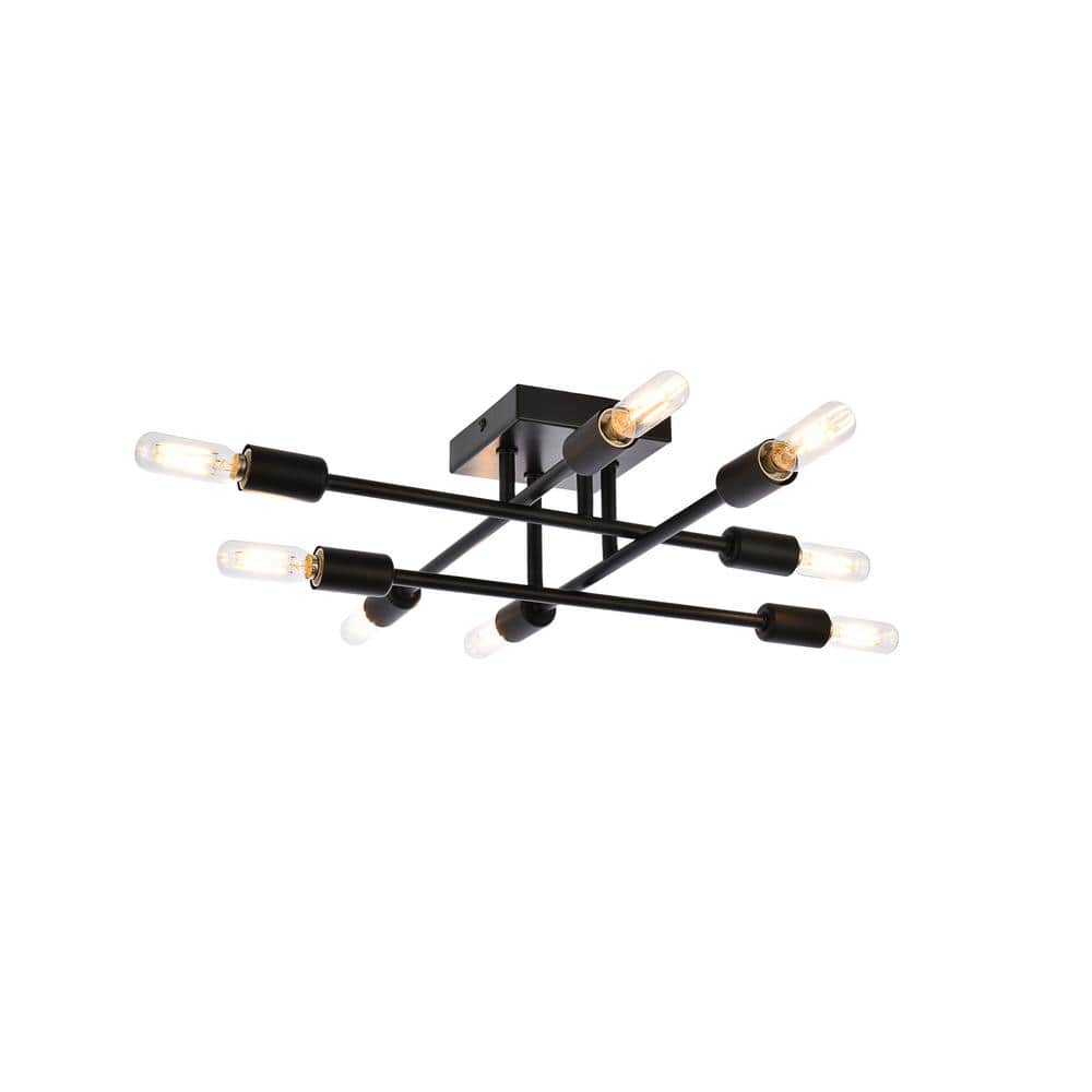 Timless Home 19.1 in. 8-Light Midcentury Modern/School House Black Flush Mount with No Bulbs Included - Hercitys