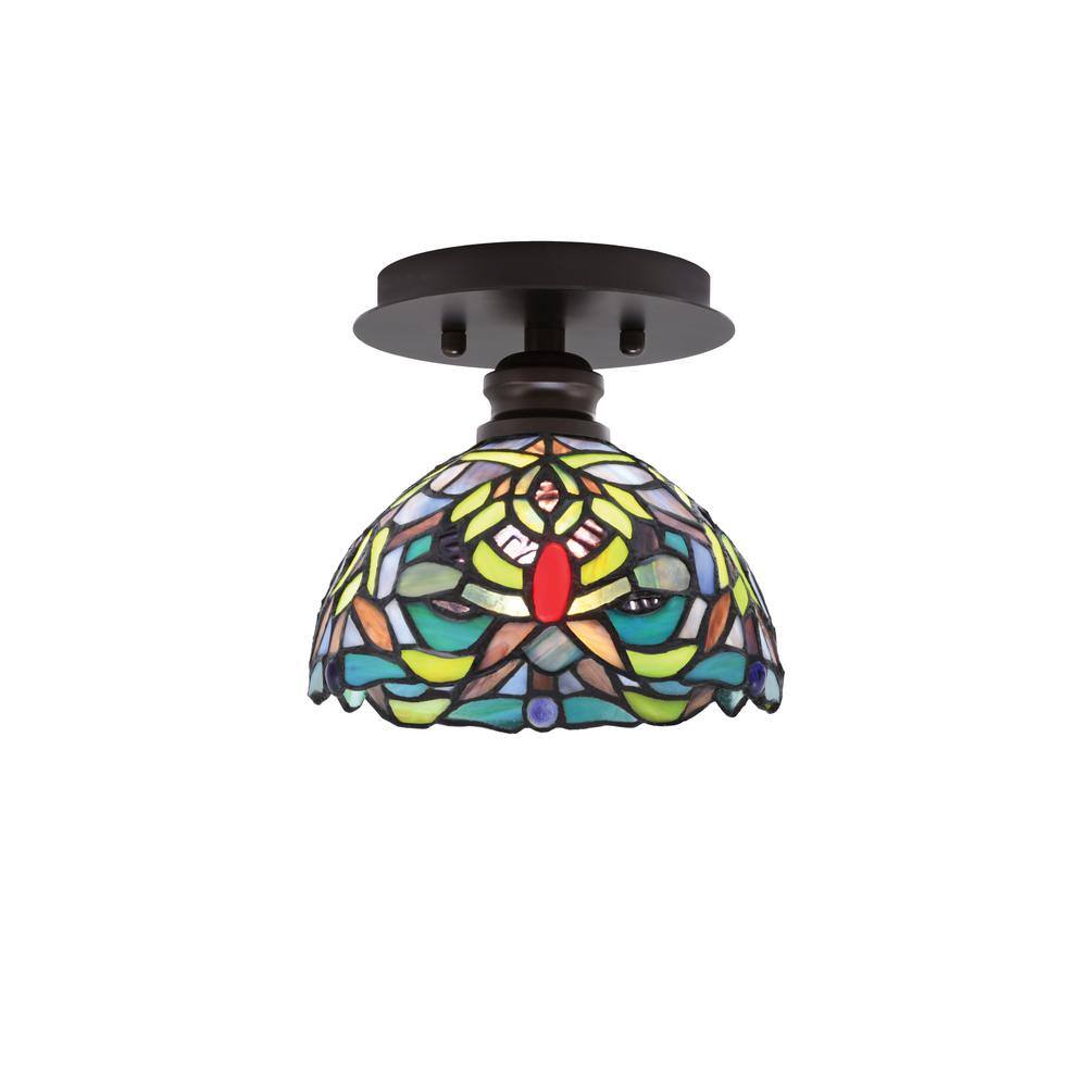Albany 1-Light 7 in. Espresso Semi-Flush with Kaleidoscope Art Glass Shade - Hercitys