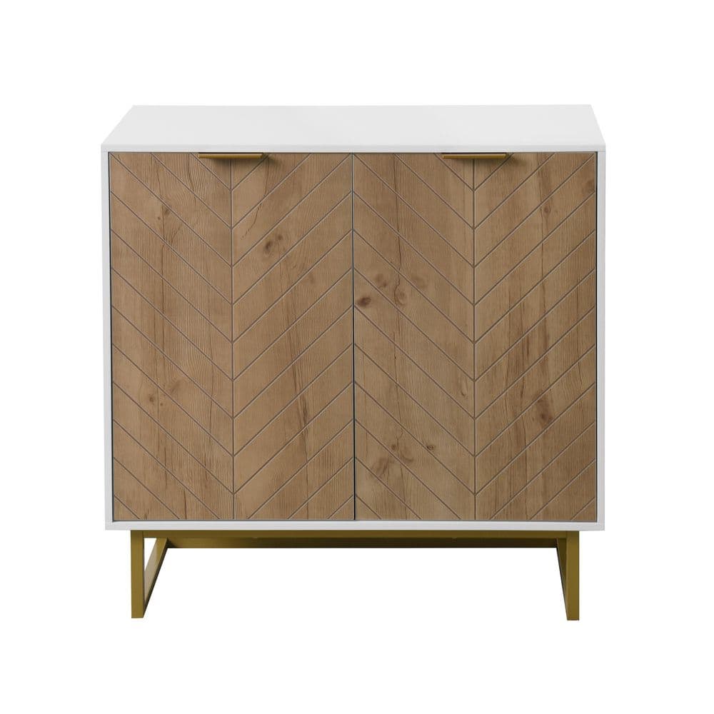 White and Gold Storage Cabinet with 2-Doors, Modern Buffet Sideboard Cabinet for Kitchen - Hercitys