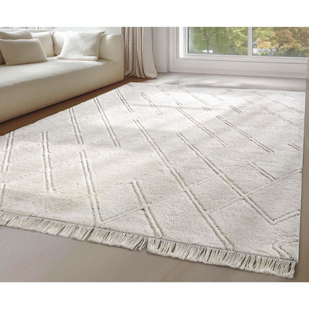 Marina Firth Modern Solid Shag, Ivory 5 ft. 3 in. x 7 ft. 3 in., Area Rug - Hercitys