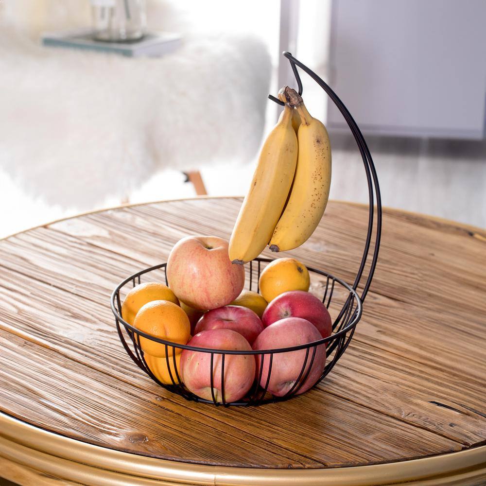 Wire Metal Fruit Basket Holder with Banana Hanger, Set of 2 - Hercitys