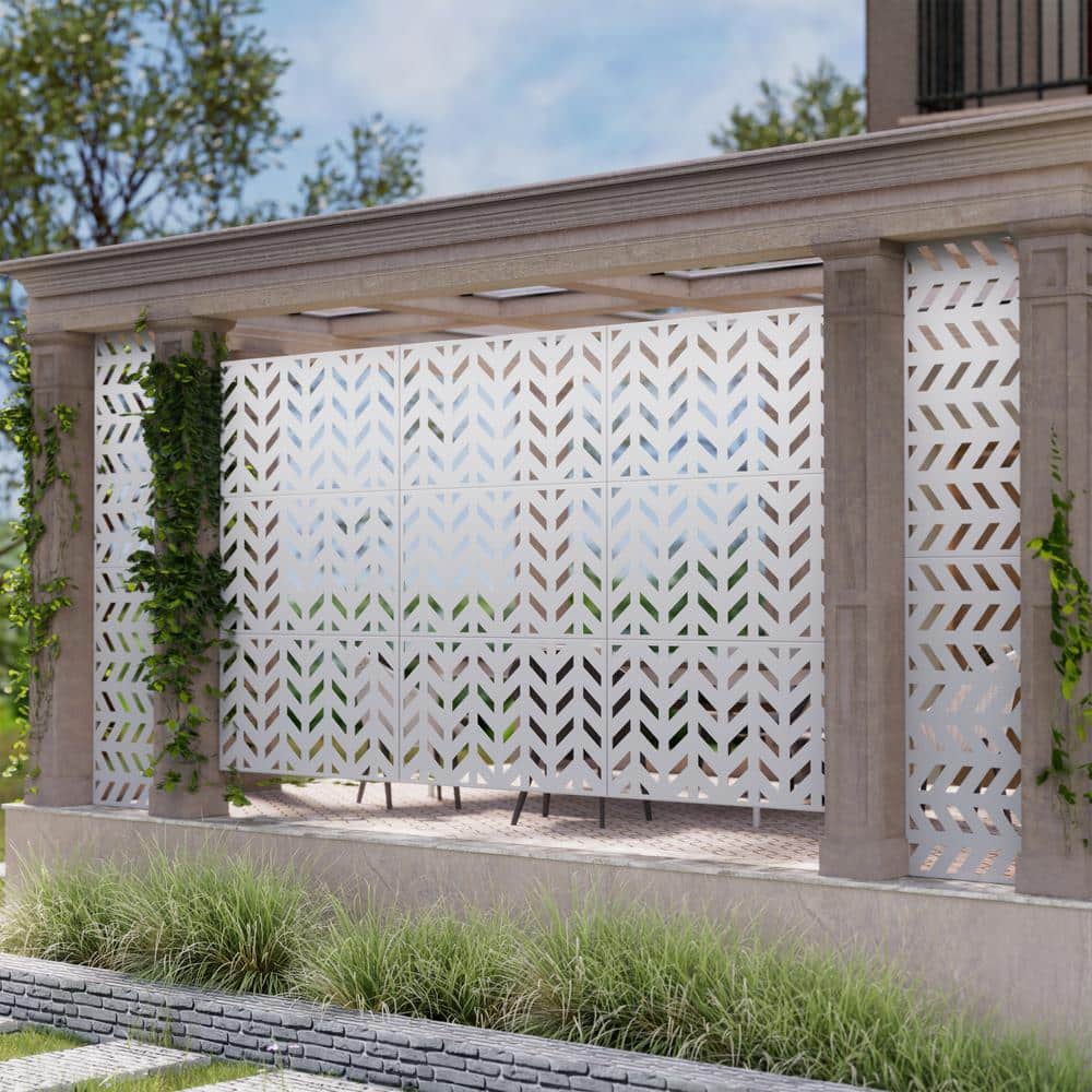 Keith 72 in. Galvanized Metal Outdoor Privacy Screens Outdoor Garden Fence in White - Hercitys