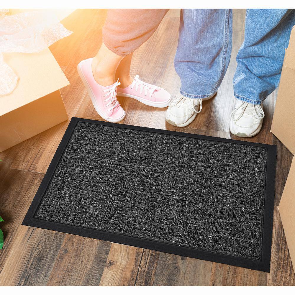 Evideco Outdoor Front Door Mat Checkerboard Yvan Polypropylene Rubber Rug 16 in. x 24 in. Grey - Hercitys