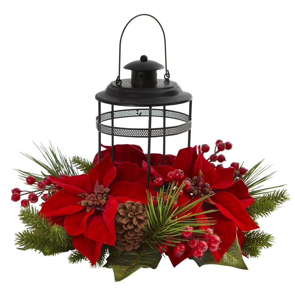 Poinsettia Berry Pine Artificial Arrangement Candelabrum - Hercitys
