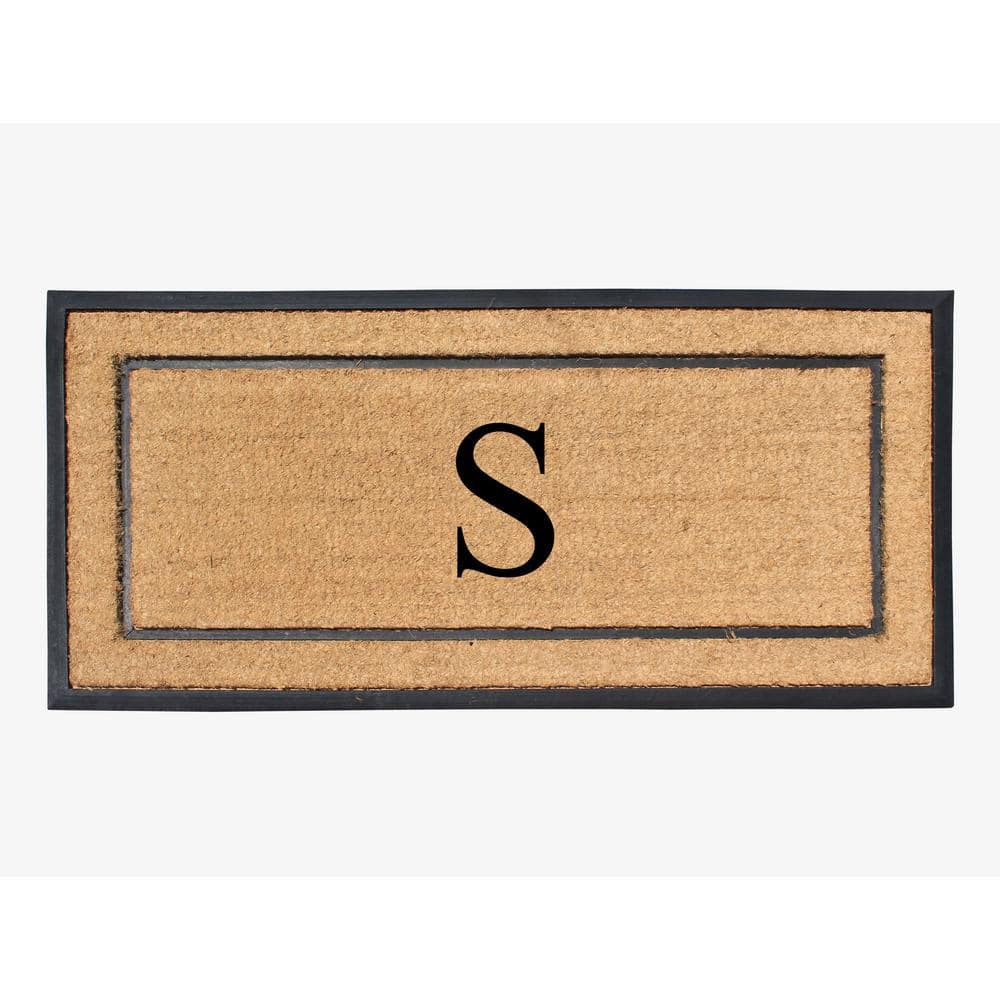 A1HC Heavy Duty Frame Molded Double Door Mat Black/Beige 24 in. x 48 in. Rubber and Coir Monogrammed S Door Mat - Hercitys