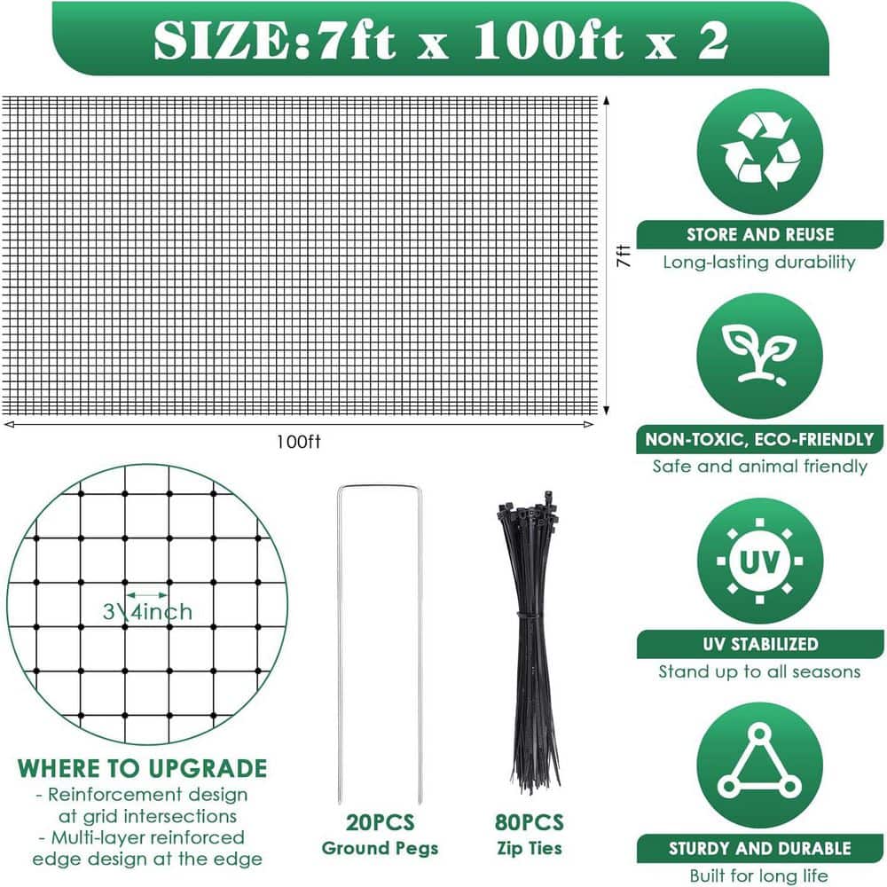 Outdoor Deer Fence Netting, 7.5 ft. x 200 ft. Heavy Duty Garden Netting for Protecting Plants and Vegetables - Hercitys