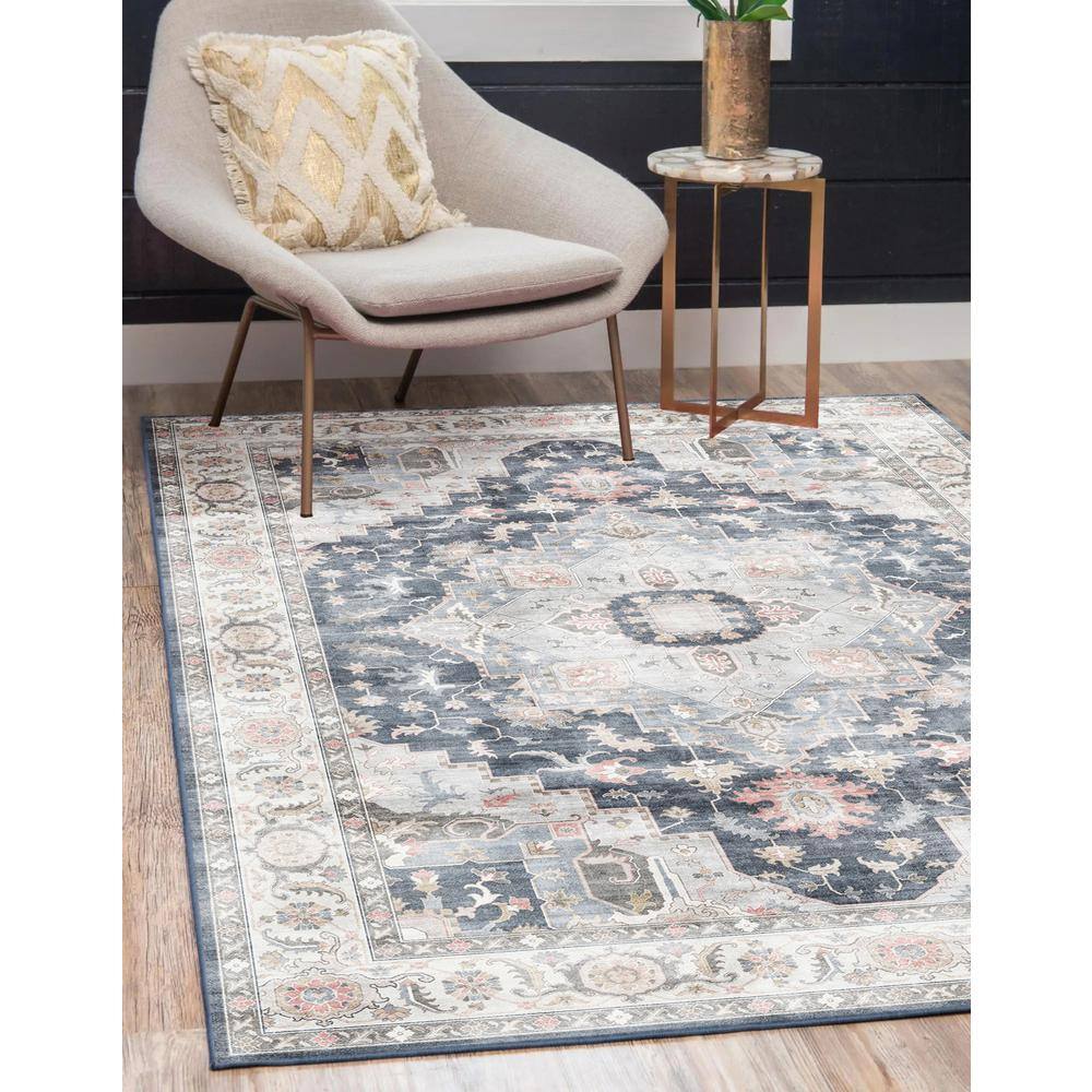 Crystal Print Abydos Blue 5 ft. x 7 ft. Center Medallion Indoor Area Rug - Hercitys