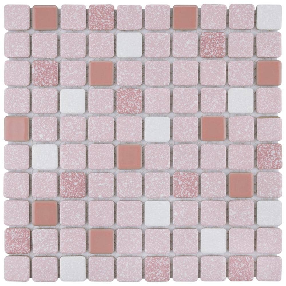 Crystalline Square Pink 11-3/4 in. x 11-3/4 in. Porcelain Mosaic Tile (9.8 sq. ft./Case) - Hercitys