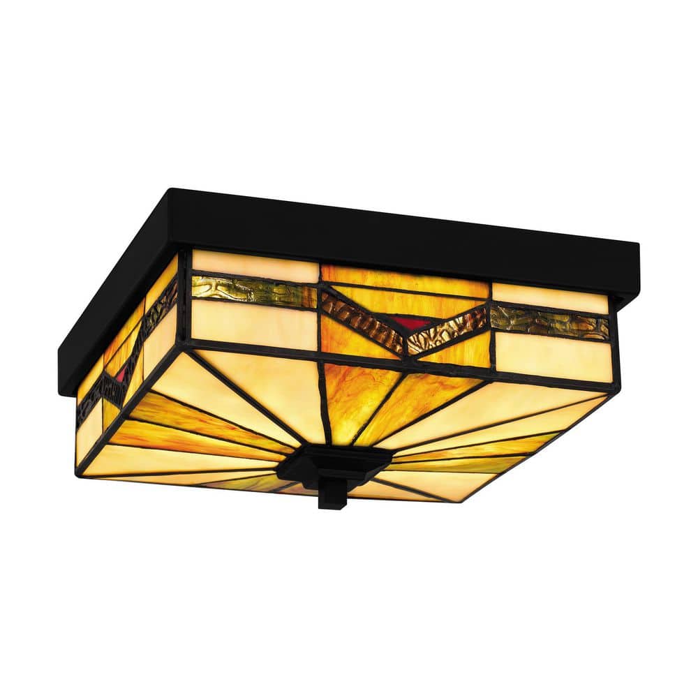 Sumner 2-Light Matte Black Outdoor Tiffany Flush Mount - Hercitys