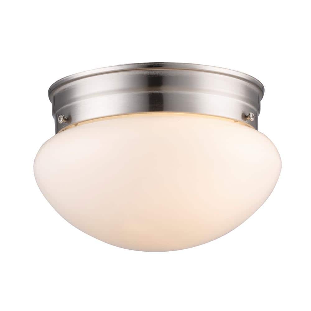 Dash 8 in. 1-Light Brushed Nickel Flush Mount Ceiling Light Fixture with Opal Glass - Hercitys