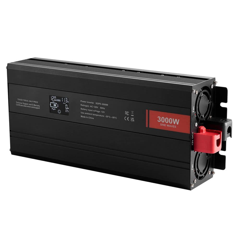Pure Sine Wave Inverter 3000 Watt DC 12-VOLT to AC 120-VOLT Power Inverter with 2 AC Outlets 2 USB Port 1 Type-C Port - Hercitys