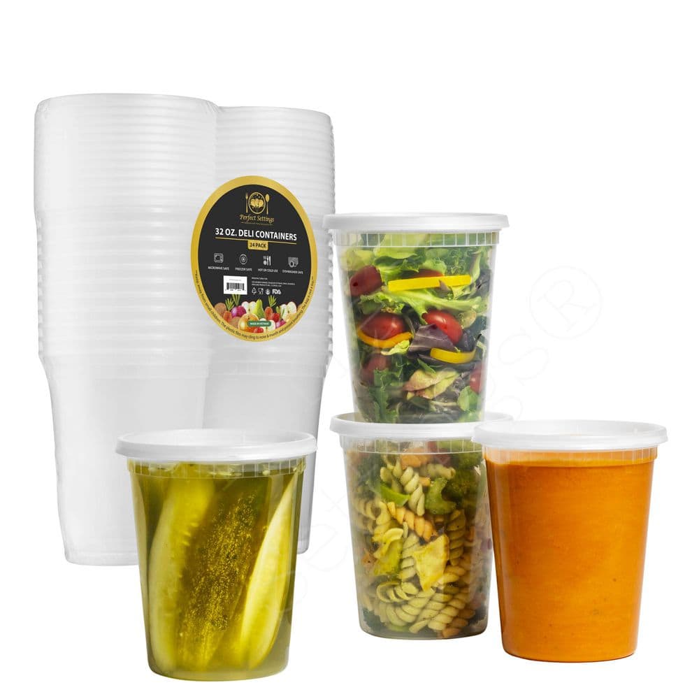Perfect Storage 32 oz. Plastic Food Storage Containers with Lids (24-Pack) - Hercitys