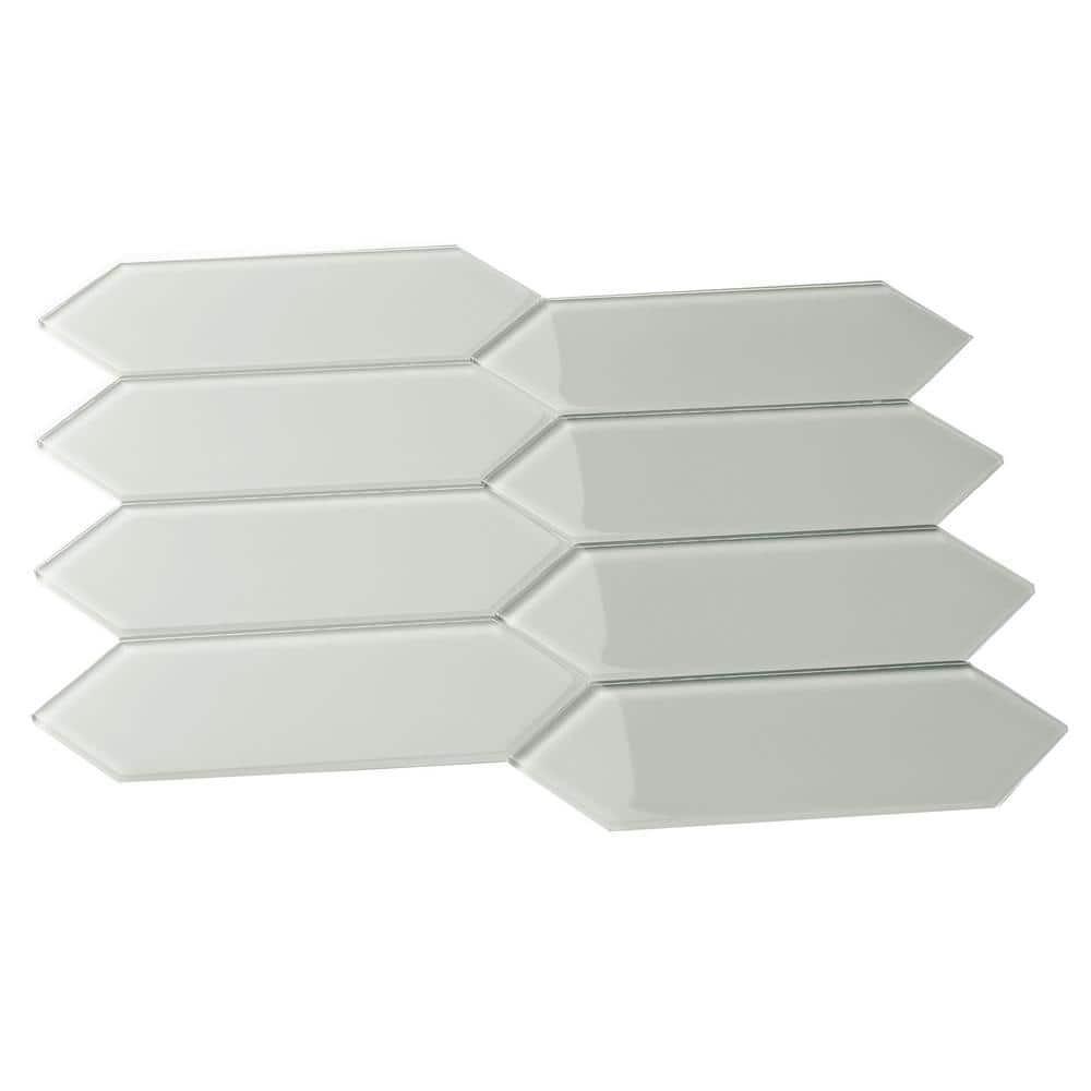 Picket Hexagon Glass Subway 3 in. x 9 in. x 6 mm Wall Tile – Light Gray (5 Piece, 5.8 sq. ft.) - Hercitys