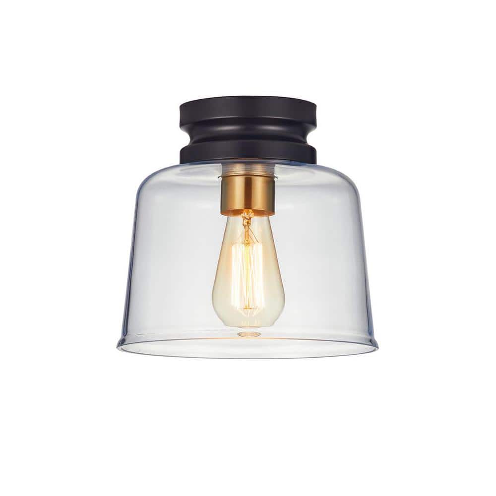 9 in. 1-Light Bronze Drum Flush Mount with Glass Shade - Hercitys