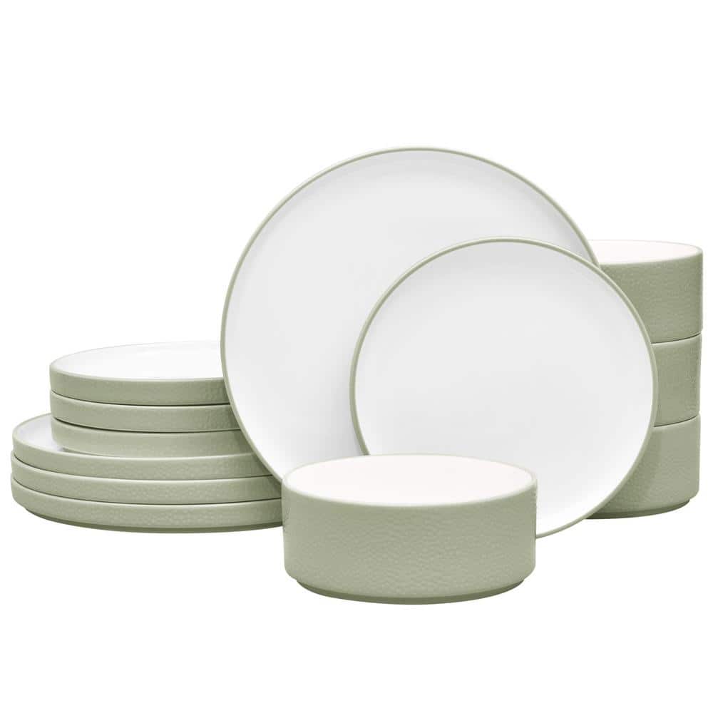 Colortex Stone Sage Porcelain 12-Piece Dinnerware Set, Service for 4 - Hercitys