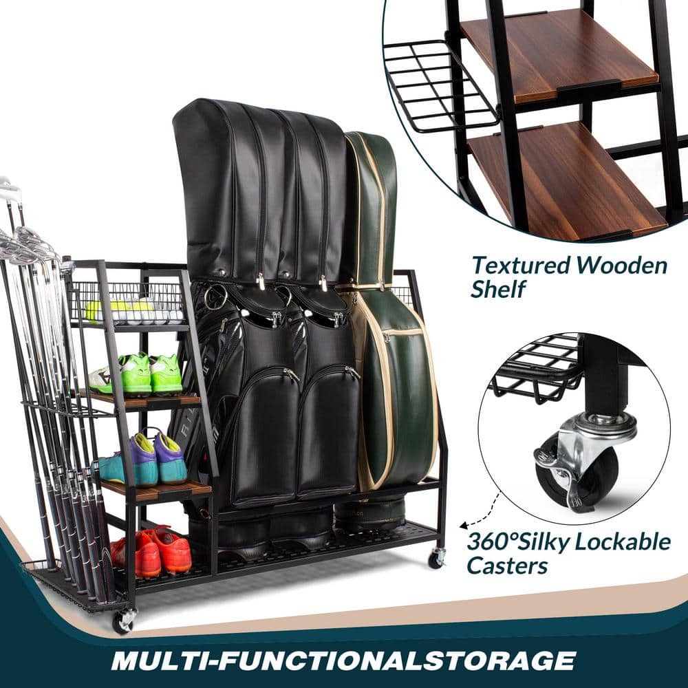 Golf Bags Storage Garage Organizer Golf Bag Rack for 3 Golf Bags and Golf Equipment Accessories Golf Club Storage Stand - Hercitys