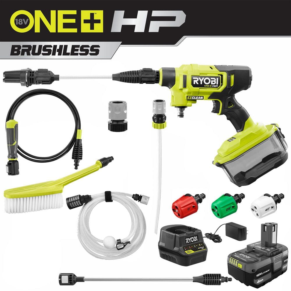 ONE+ HP 18-Volt Brushless EZClean 600 PSI 0.7 GPM Cordless Electric Power Cleaner w/ 4.0Ah Battery, Charger, Accessories - Hercitys