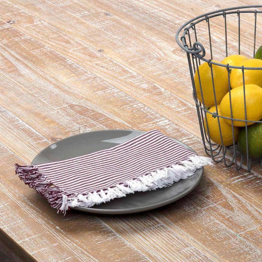 Ashton 18 in. W. x 18 in. Red Burgundy Striped Cotton Napkins Set of 6 - Hercitys