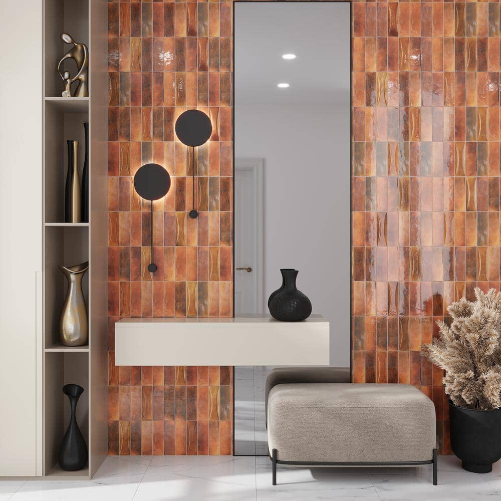 Antiek Red 2.58 in. x 7.9 in. Glossy Ceramic Subway Deco Wall Tile (5.38 sq. ft./case) (38-pack) - Hercitys