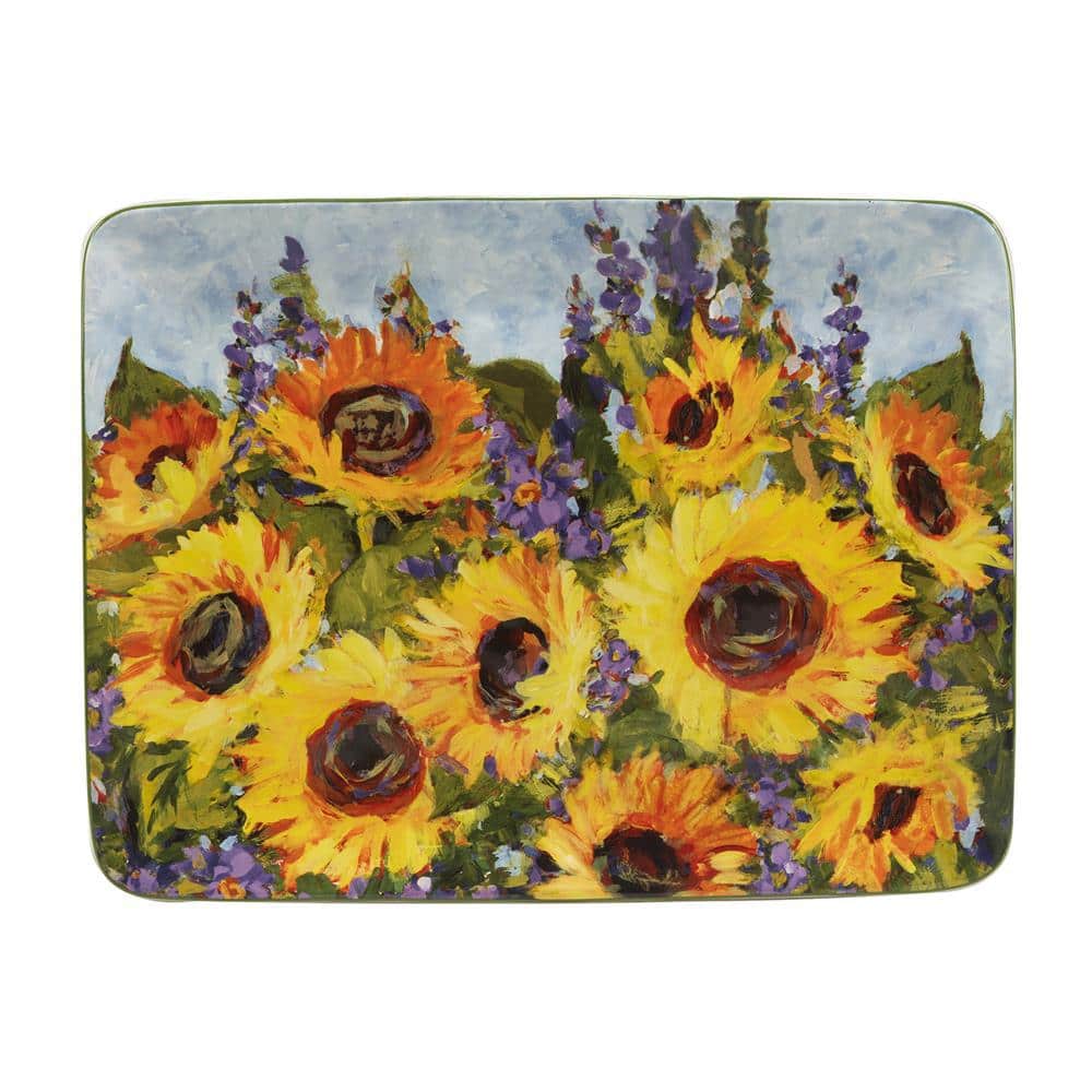 Sunflower Bouquet 12 in. Assorted Colors Earthenware Rectangular Platter - Hercitys