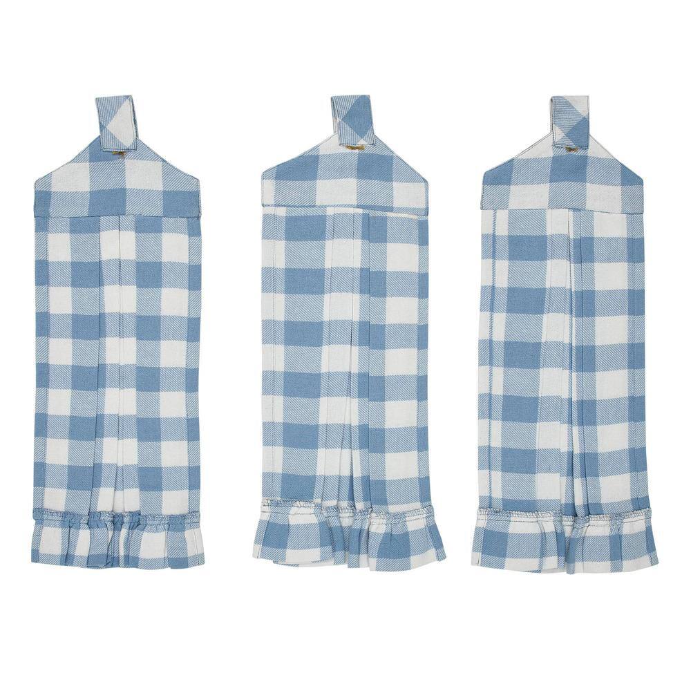 Annie Blue Buffalo Check Button Loop Cotton Blend Kitchen Tea Towel Set (Set of 3) - Hercitys