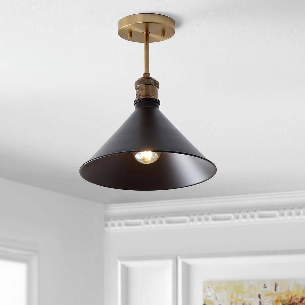 Nick 11 in. 1-Light Oil Rubbed Bronze/Brass Gold Metal LED Semi-Flush Mount - Hercitys