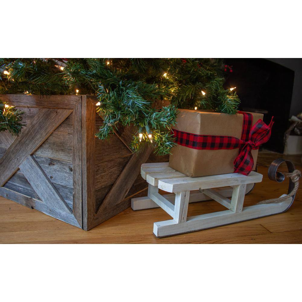 Farmhouse Deluxe 27 in. W x 14.5 in. H, 37 in. Dia, Weathered Gray Decorative Christmas Tree Box Collar - Hercitys