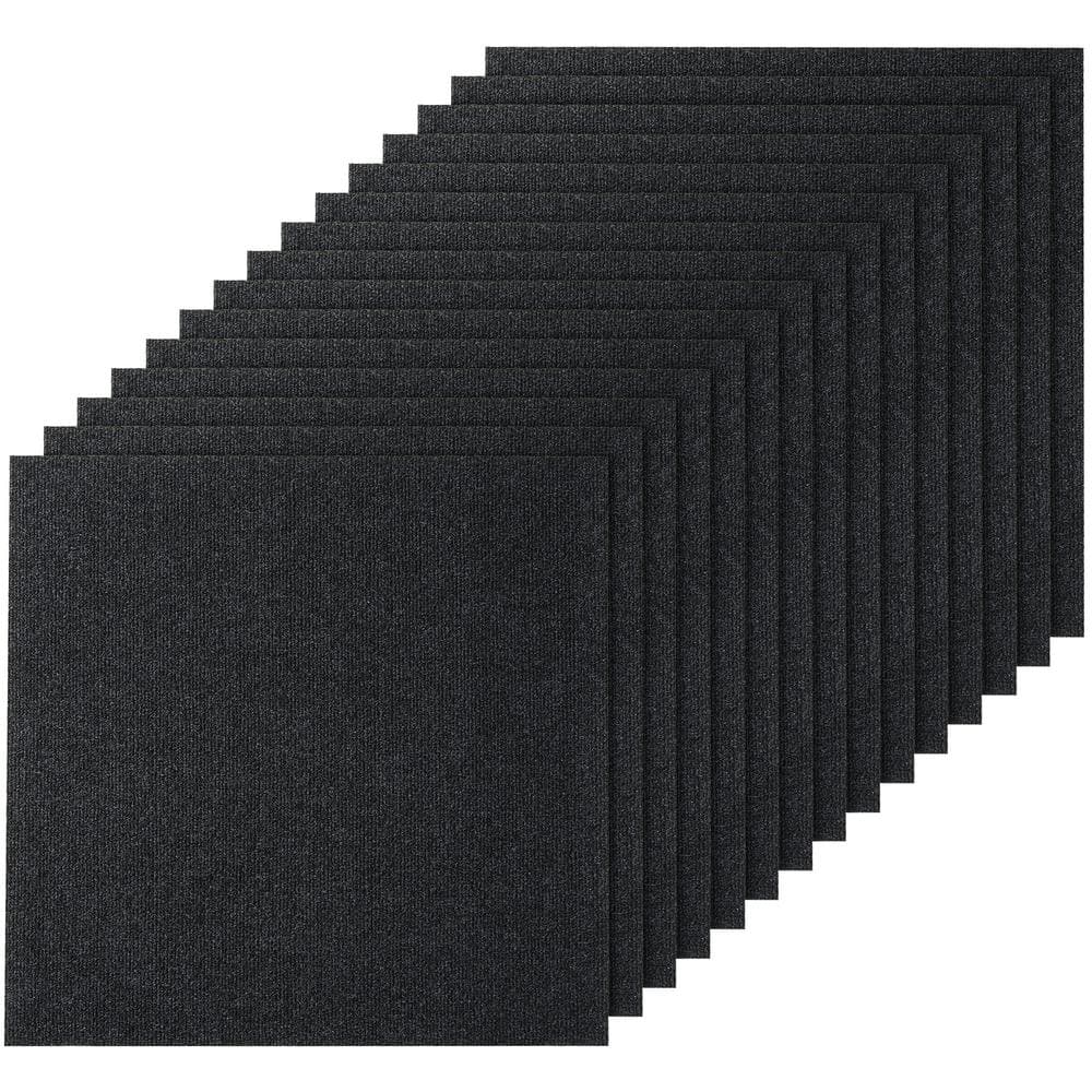 Black Commercial Residential 24 in. x 24 in. Peel and Stick Pattern Carpet Tile Carpet Squares 60 sq. ft. - Hercitys