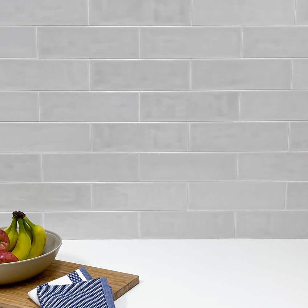 Bedouin Subway Tile 3 5/8 in. x 11 3/4 in. Light Grey Gloss Ceramic Wall Tile (9.9 sq. ft./Case) - Hercitys