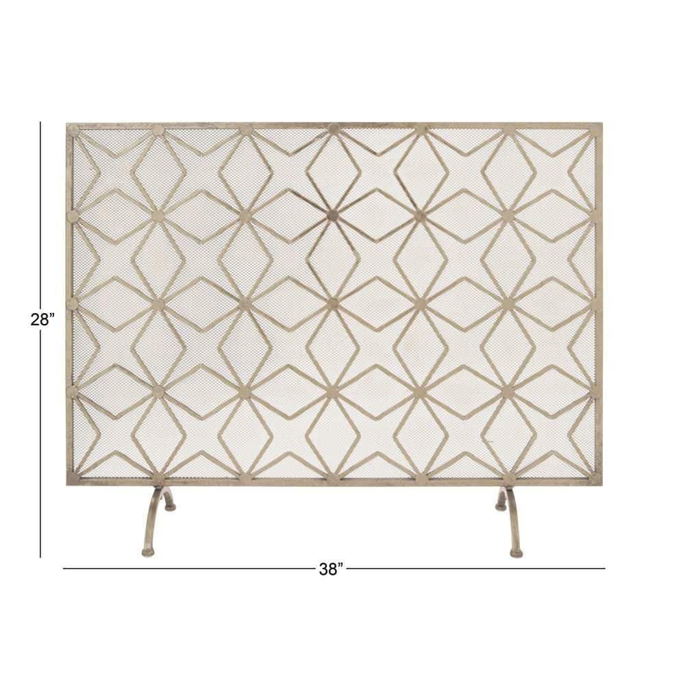 Gold Metal Geometric Star Patterned Single Panel Fireplace Screen with Mesh Netting - Hercitys
