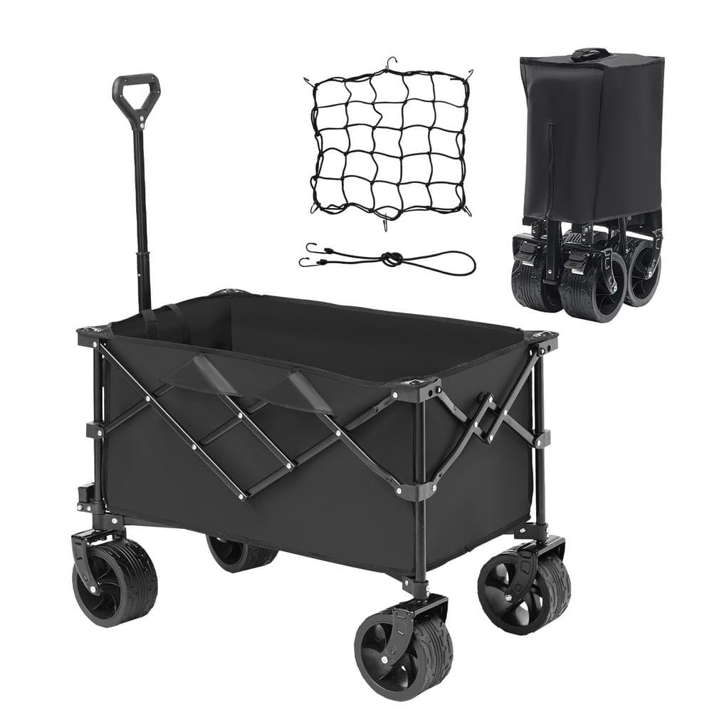 9 cu.ft. Steel Garden Cart Collapsible Folding Wagon, 220 L Beach Wagon Cart with All-Terrain Wheels, Heavy-Duty Folding - Hercitys