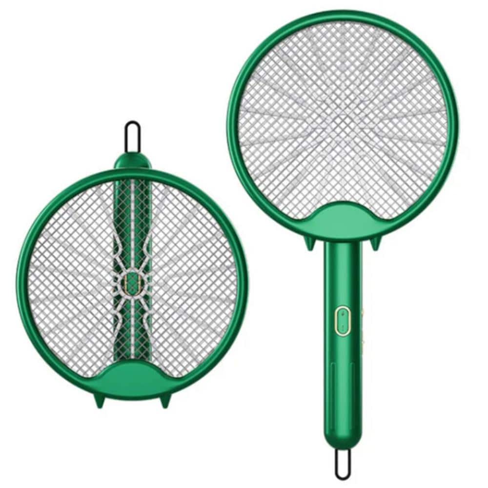 Round Folding Electric Fly Swatter Usb Rechargeable W/Purple Light Trap Insect Exterminator Anti-Mosquito Device Green - Hercitys
