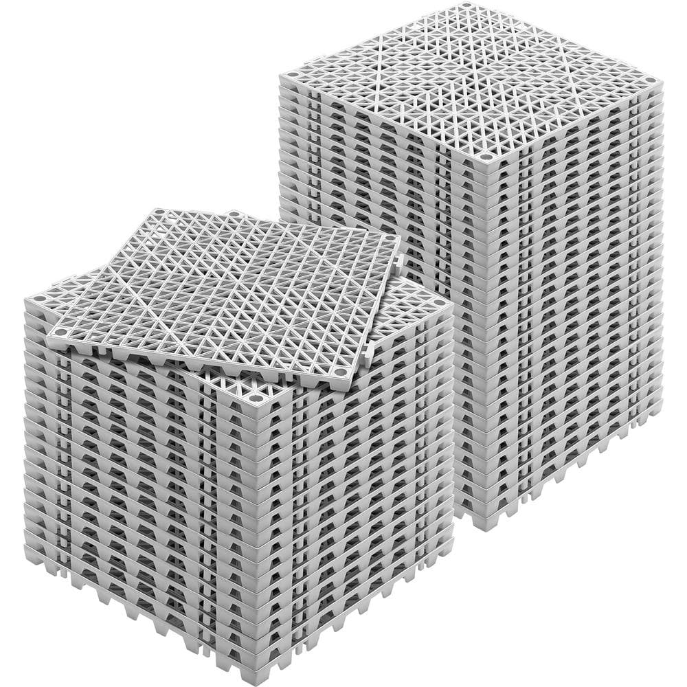 Interlocking Drainage Mat Floor Tiles PVC Modular Gym Flooring Tiles 12 x 12 x 0.6 in. (Gray 50 Pcs,50 sq ft) - Hercitys