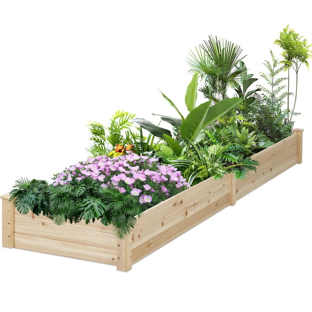 96 in. D x 24 in. W x 10 in. H Wood Raised Garden Bed, Elevated Planting Planter Box Kit for Yard and Garden, Natural - Hercitys