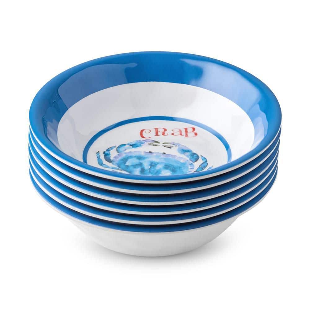 Beach House Crab 22 fl. oz. Multi-Colored Melamine All Purpose Bowl (Set of 6) - Hercitys