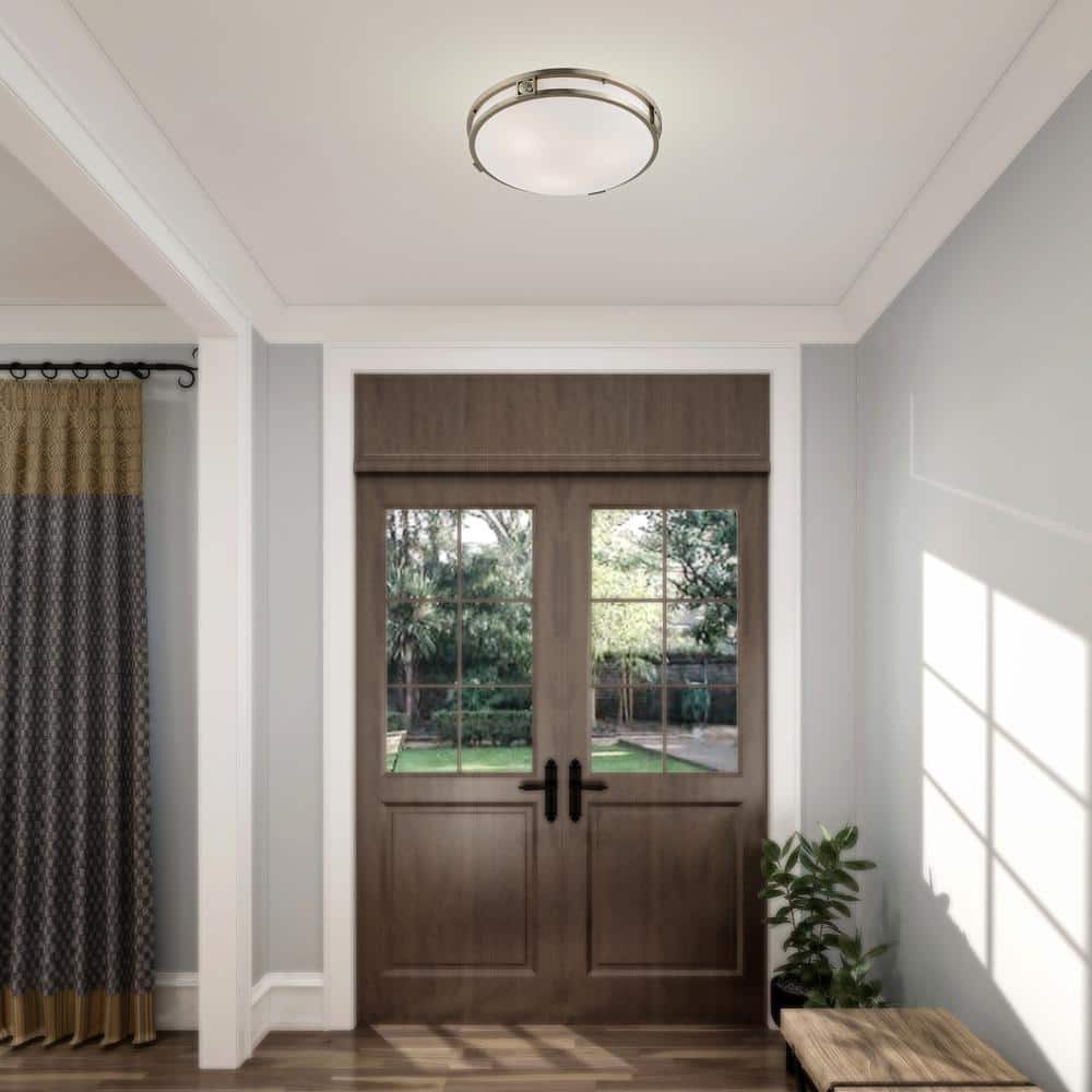 Thornwood 16 in. 3-Light Brushed Nickel Flush Mount with Satin Opal White Glass - Hercitys