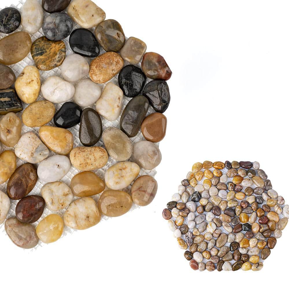 9.30 in. x 8.30 in. x 0.50 in. Hexagon Brown Pebble Decorative Pathway Stone River Rock Set Paver (6-Pieces) - Hercitys