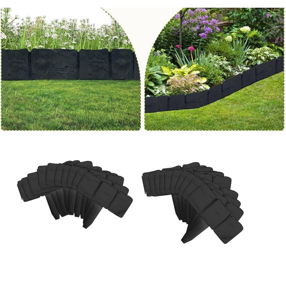 Cobbled Stone Effect Black Plastic Garden Lawn Border Edging (20-Pack) - Hercitys