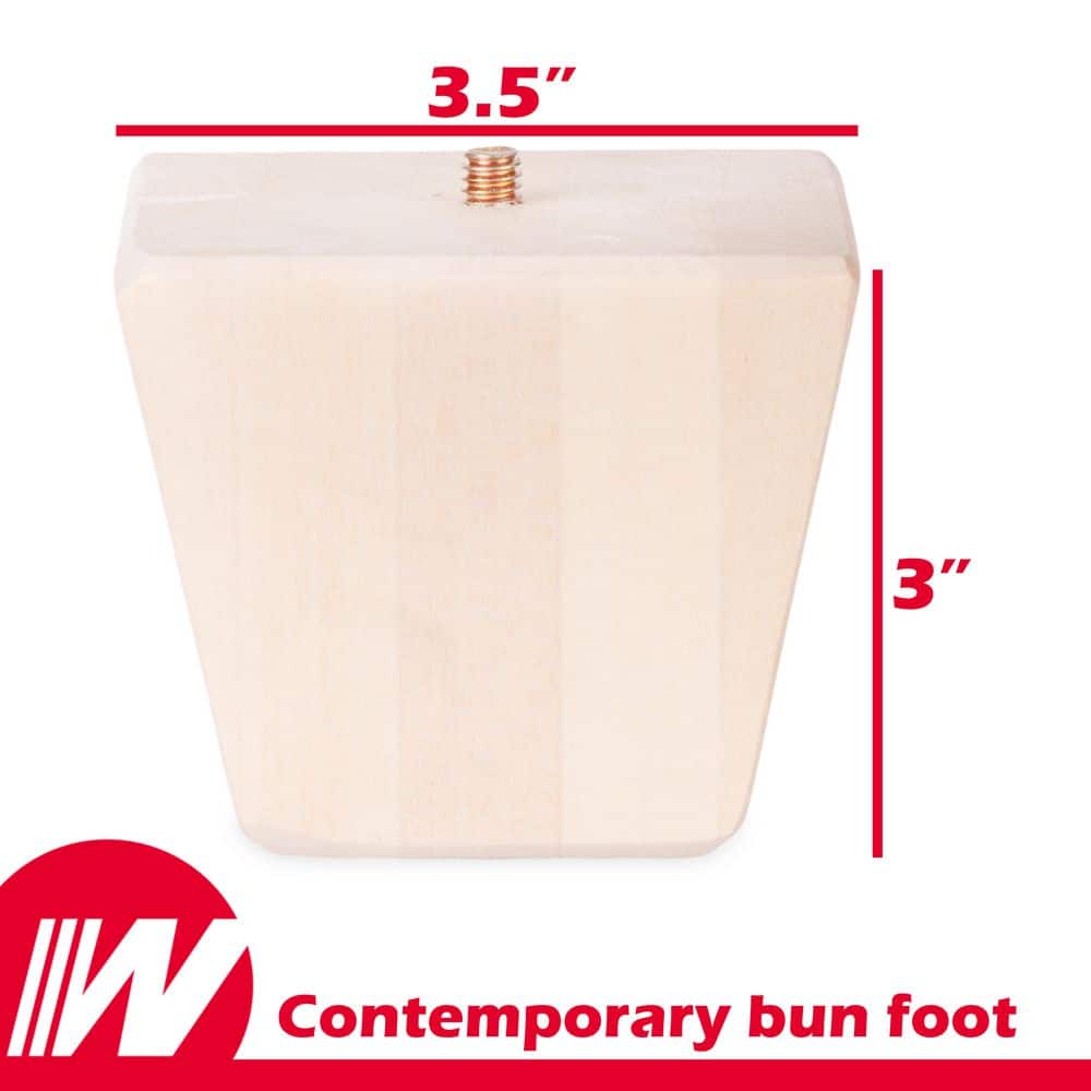 Contemporary Bun Foot – 3 in. H x 3.5 in. Dia. – Sanded Unfinished Hardwood – DIY Leg for Sofas, Stools, Armchairs - Hercitys