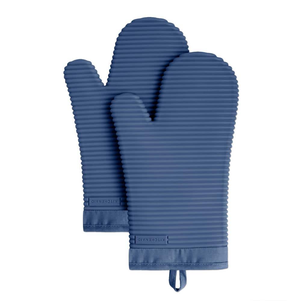 Ribbed Soft Silicone Blue Willow Navy Blue Oven Mitt Set (2-Pack) - Hercitys
