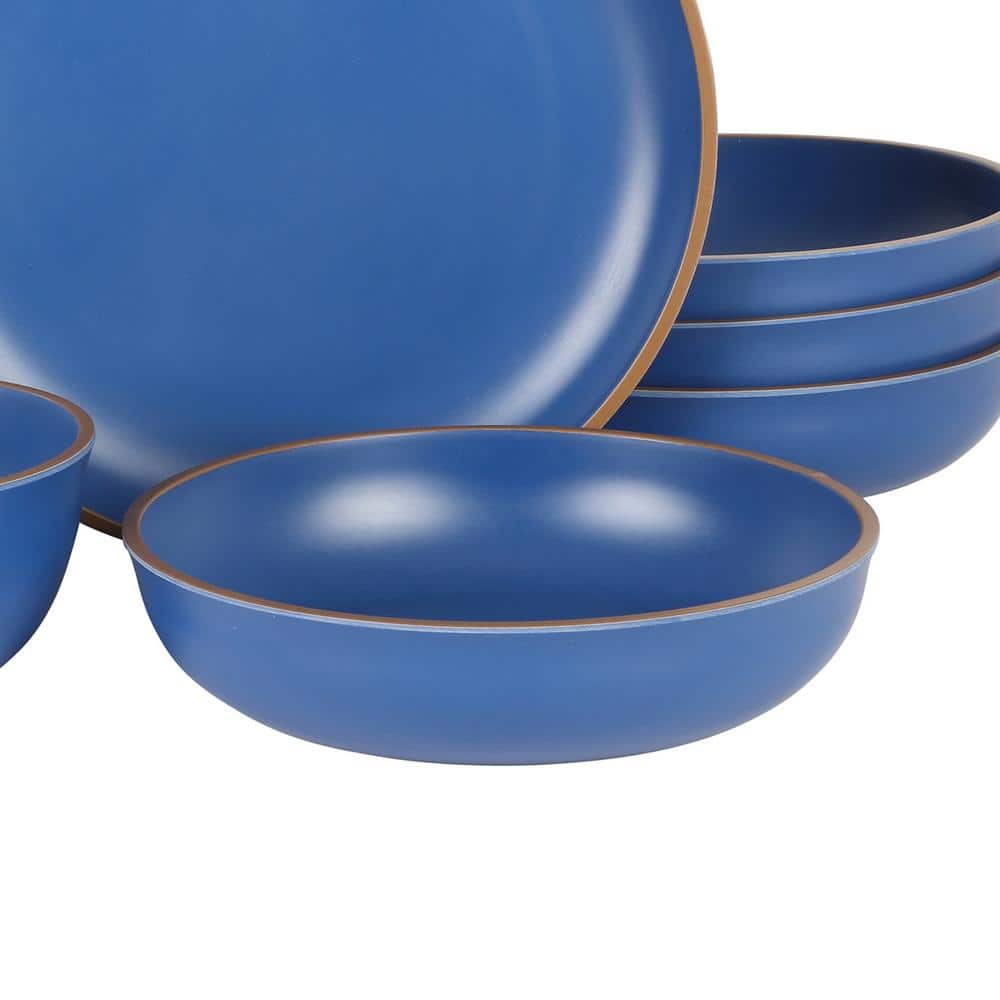 Rockabye 12-Piece Double Bowl Melamine Dinnerware Set in Blue Service of 4 - Hercitys