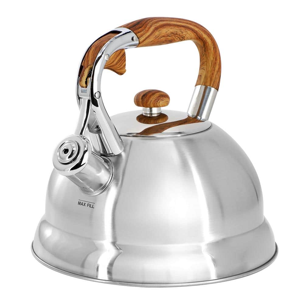 Woodmont 8-Cup Stainless Steel Stovetop Whistling Tea Kettle in Silver - Hercitys