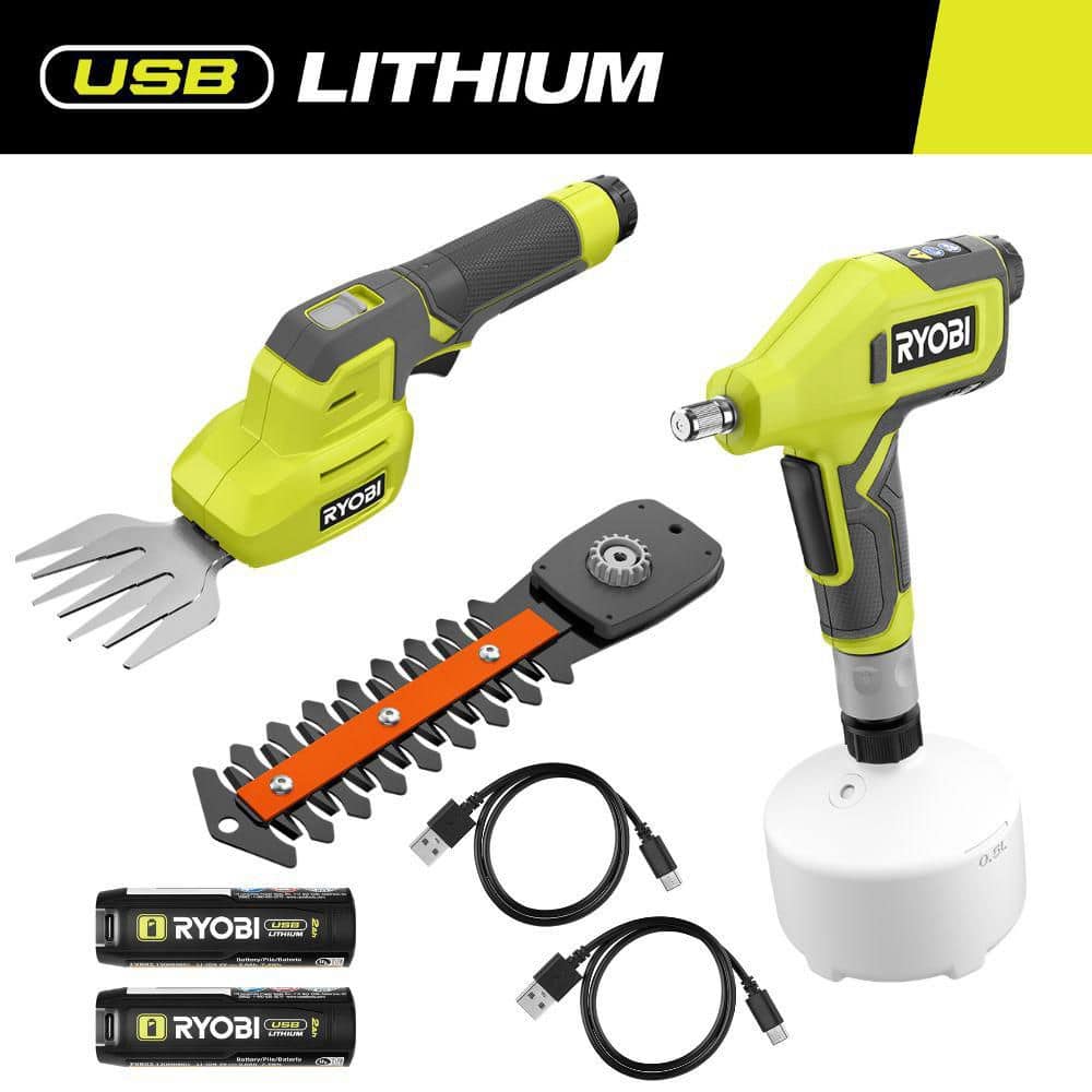 USB Lithium Cordless Compact Sprayer and Shear Shrubber with (2) 2.0 Ah Batteries and (2) Charging Cables - Hercitys