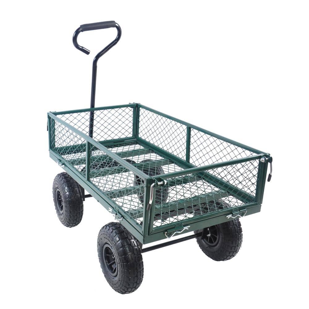 Metal 4-Wheeled Folding Utility Hand Cart in Grass Green - Hercitys