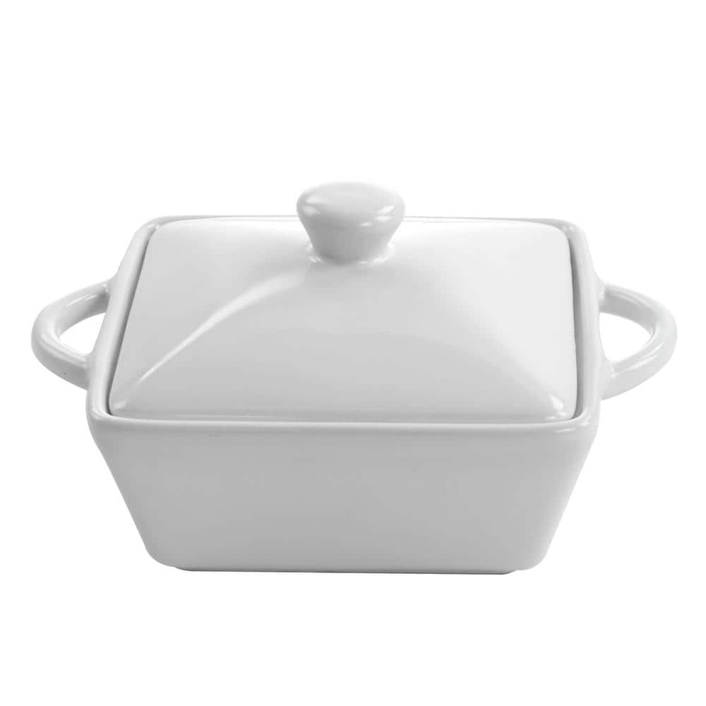Stoneware Casserole with Lid in White - Hercitys