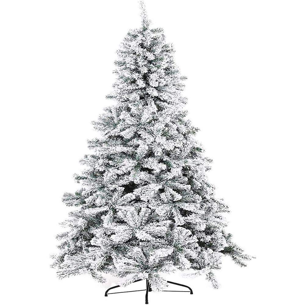 7 ft. Snow Flocked Artificial Christmas Tree with 1100 Branch Tips - Hercitys