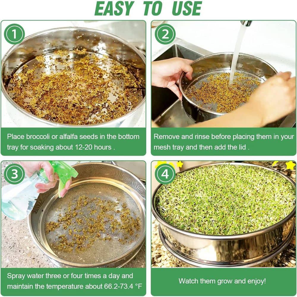 Stainless Steel Seed Sprouting Kit 4-tier Round Microgreens Tray Stackable Encrypted Mesh Sprouter 6in Diameter - Hercitys