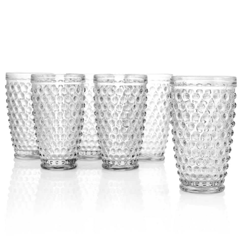 Martha Stewart 6-Piece 14.3 fl. oz. Hobnail Handmade Glass Tumbler Set in Clear - Hercitys