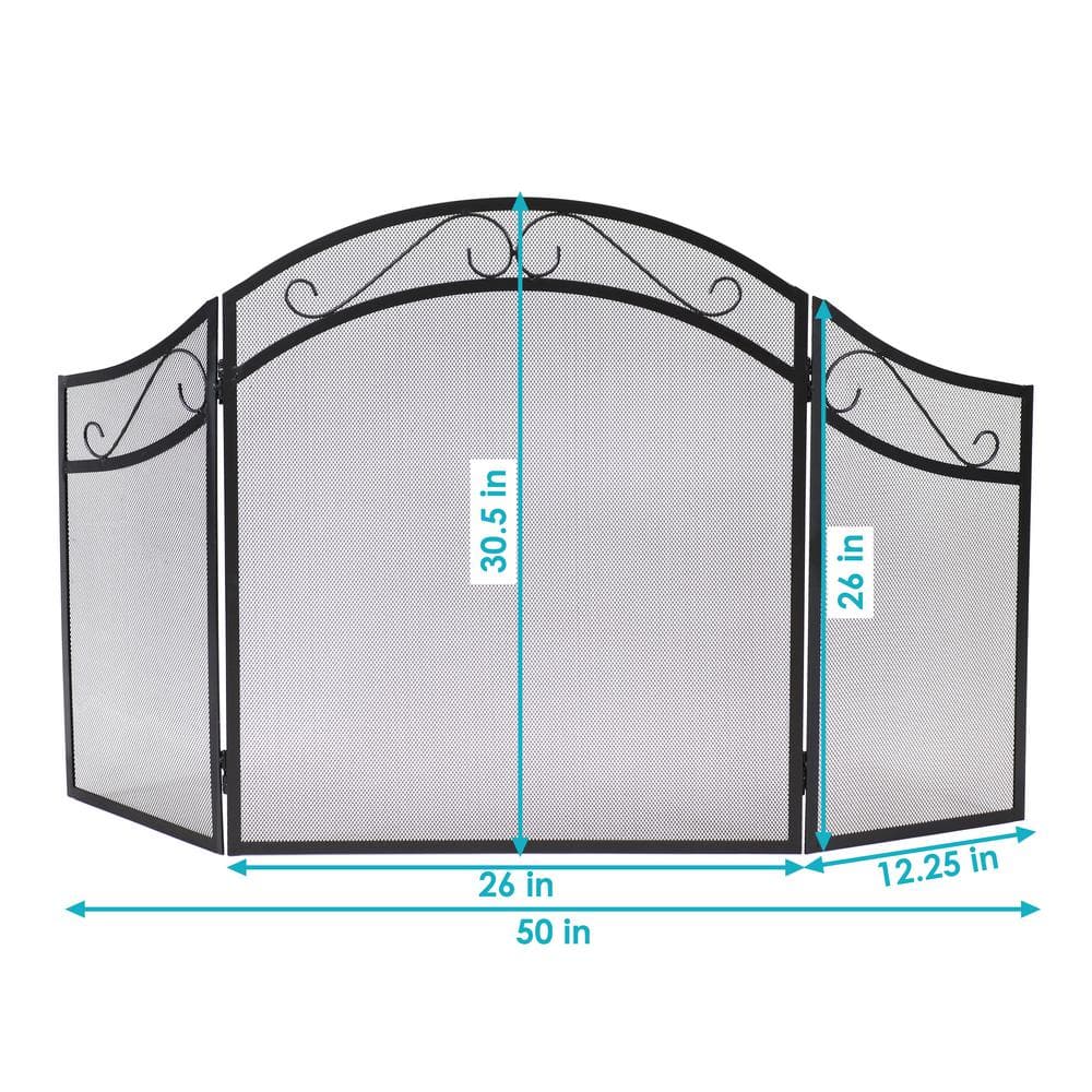 Steel Elegant Scroll 3-Panel Fireplace Screen - Hercitys