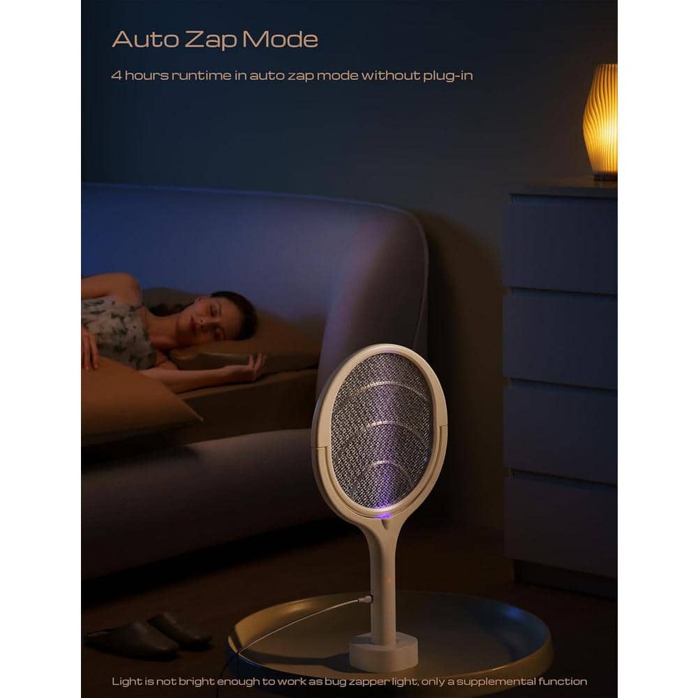 Electric Fly Swatter Rotating Head Racket with 2 Telescopic Extension in White (2 Pack) - Hercitys